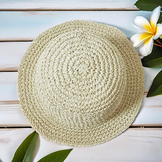 Floppy Big Beach Straw Hats for Women Foldable Summer Wide Brim Packable Sun Hat Womens Travel Straw Fedora Hat
