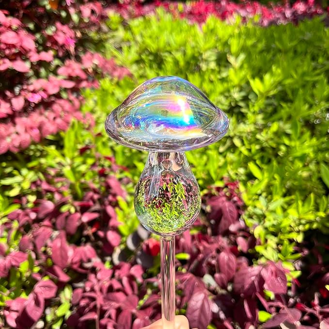 Kingbuy Self Watering Globes Hand Blown Glass Plant Watering Bulbs Colorful Mushroom Automatic Drippers Irrigation Devices for Indoor Outdoor Plants, 4 Pack