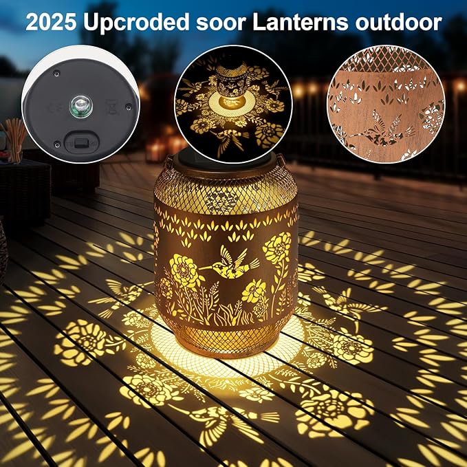 Solar Lanterns Outdoor Waterproof Christmas Birthdays Gifts for Women Mom Grandma Butterfly Garden Decor Metal Hanging Solar LED Lights for Patio(Hummingbird)