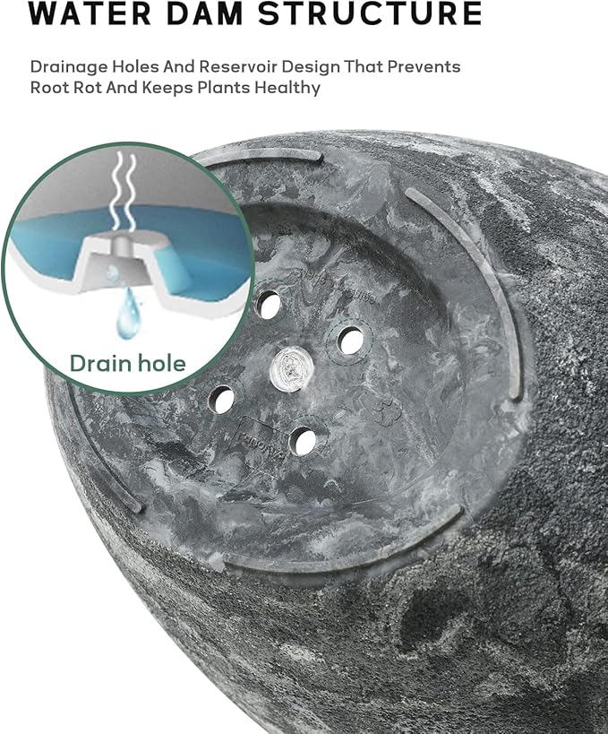 LaDoVita Plant Pots with Drainage Holes, 12 Inch Large Planters for Indoor Plants, Plastic Flower Pots Outdoor, 2 Pack, Marble Pattern Grey