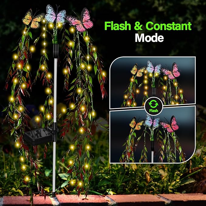 Outdoor Solar Lights for Yard Decorative, 69LED Tree Swaying Solar Garden Lights Outside Waterproof, Flower Solar Power Fairy Light Butterfly Decor for Patio Lawn Landscape Decorations