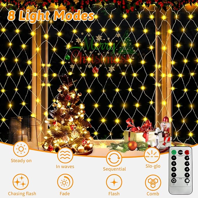 JXLEDAYY 2 Pack Total 400 LED Christmas Net Lights Outdoor Mesh Lights Fairy String Lights Plug in with Timer 8 Modes Waterproof for Outside Bush Window Wall Patio Fence Tree Decorations-Warm White