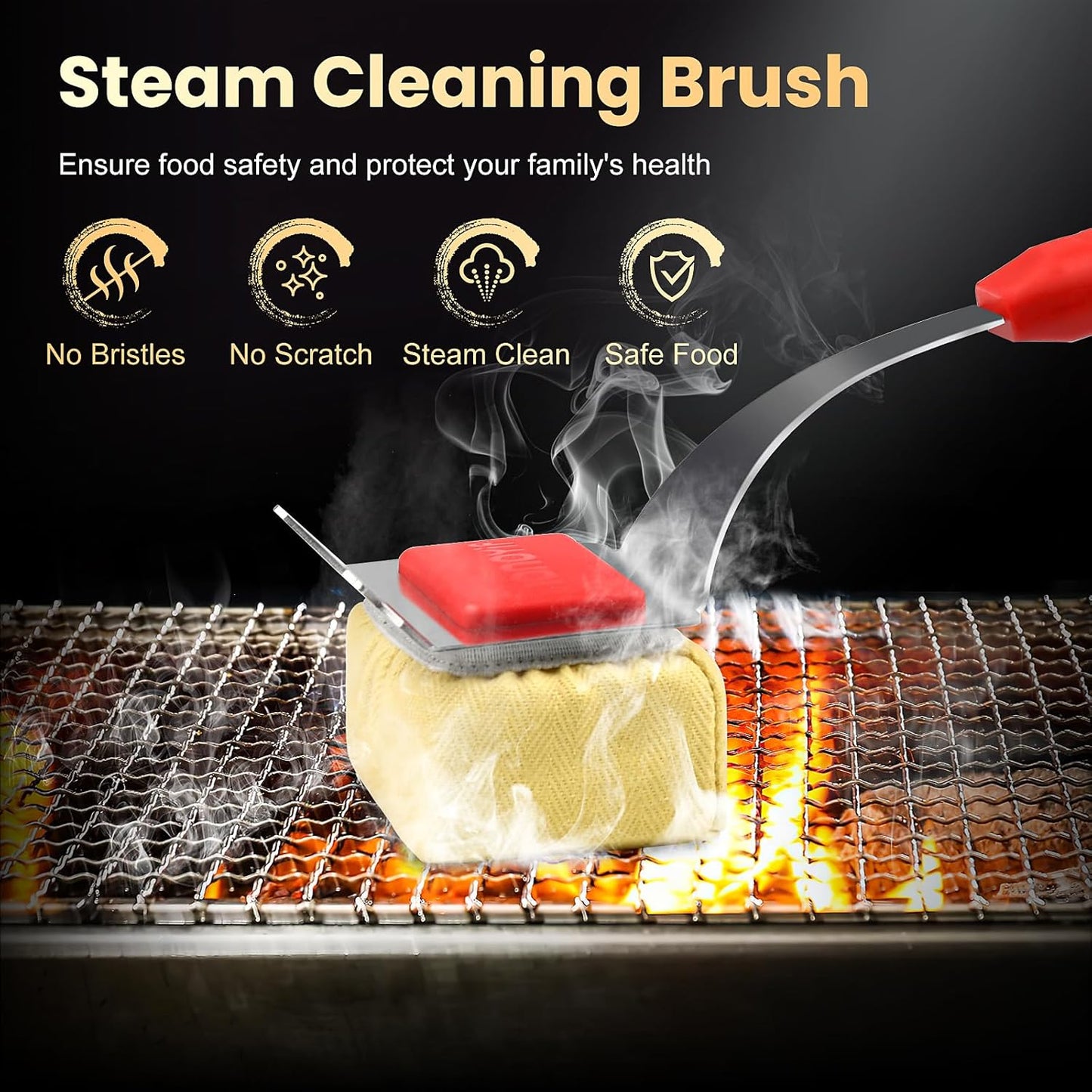 Grill Brush Bristle Free + 5 Replaceable Pads, Steam Grill Brush for Outdoor Grill, BBQ Grill Brush and Scraper for Cast Iron/Stainless Steel Grates, Safe Grill Cleaner Brush, Gift for Men Dad