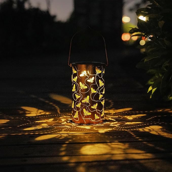 Solar Honeybee Lanterns Outdoor Hanging Decor Lantern,Waterproof Hollow Out Retro Metal Decorative Garden Light,Graceful Decoration for Patio,Yard,Landscape,Walkway,Festival