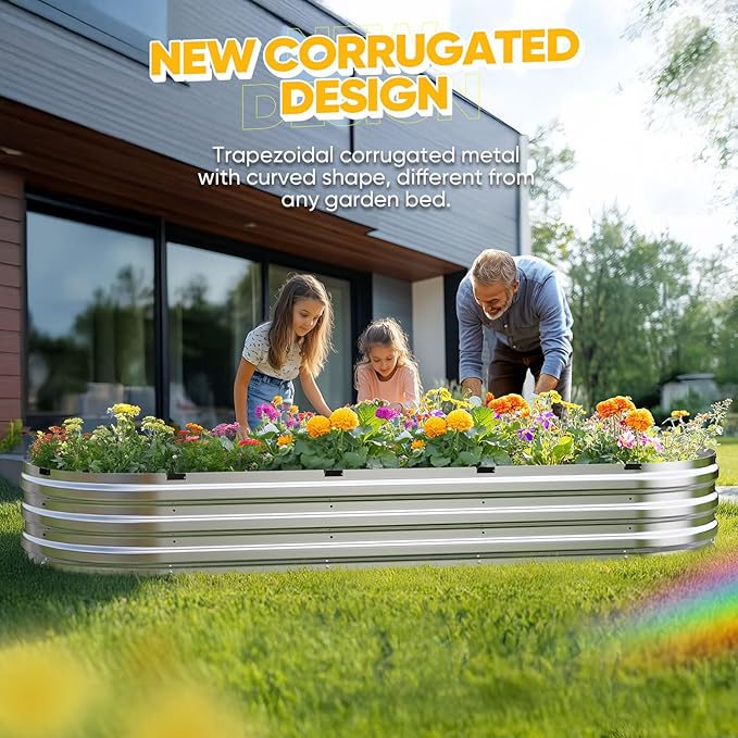 KING BIRD Raised Garden Bed Kit 2025 Upgraded Quick-Setup Galvanized Planter Garden Box Outdoor for Gardening, Vegetables, Flowers, 94x36x12 in, Silver