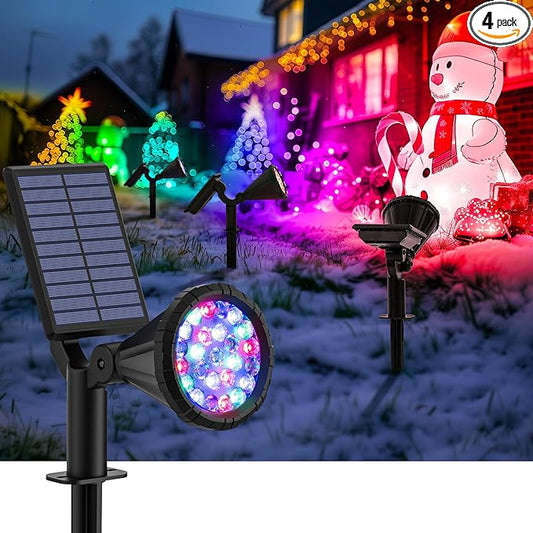 Color Changing Solar Spot Lights Outdoor Halloween Decorations Lights Multicolor,Waterproof Landscape Spotlights for Tree, House, Yard, Garden, Christamas Decorations-4 Pack