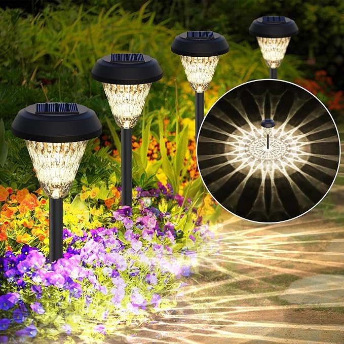 pearlstar 8 Pack Solar Lights Outdoor Waterproof, Warm White Pathway Lights Solar Powered,Solar Garden Light,Landscape Lighting for Decor,Patio,Garden,Yard,Pathway,Walkway