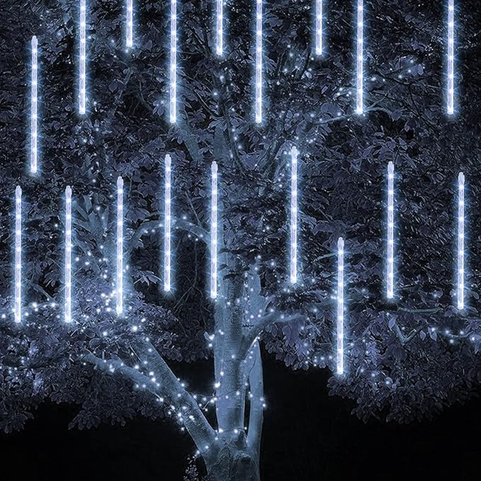 TW SHINE Christmas Meteor Shower Lights Outdoor, 864 LED 12" 24 Tubes Waterproof Christmas Lights Outdoor Plug in, Snow Falling Rain Icicle Xmas Lights Decorations, White