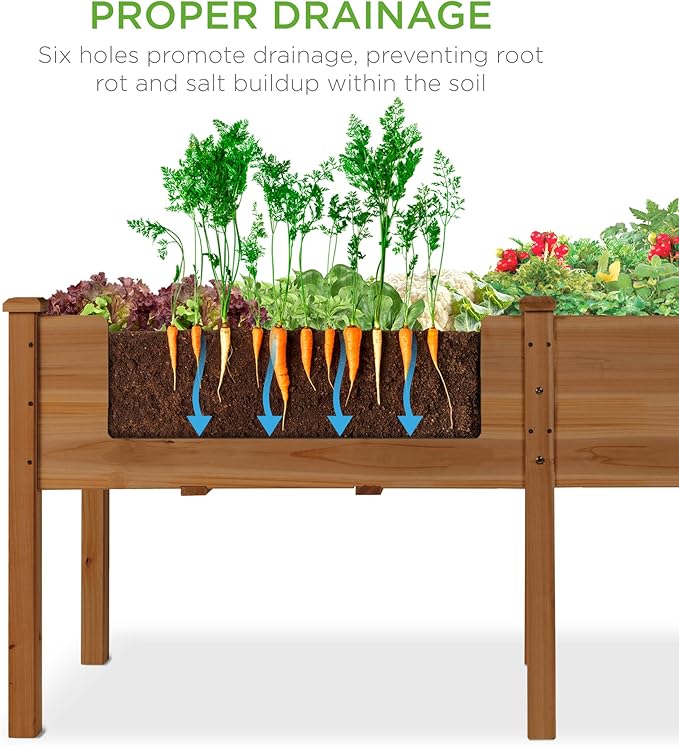 Best Choice Products 72x23x30in Raised Garden Bed, Elevated Wood Planter Box Stand for Backyard, Patio, Balcony w/Divider Panel, 6 Legs, 300lb Capacity - Acorn Brown