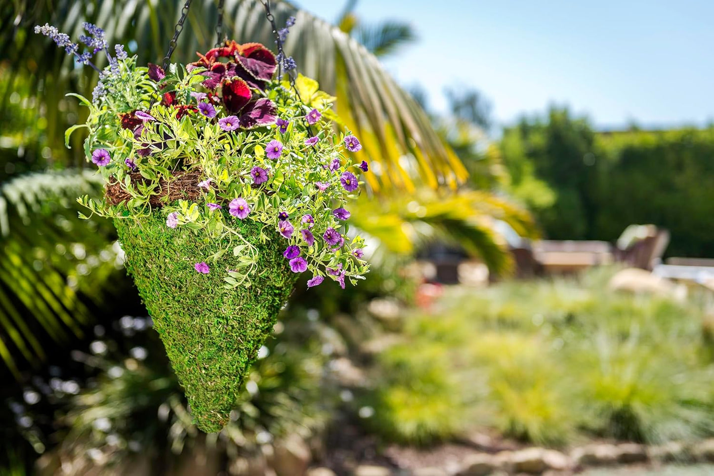 SuperMoss (29386 MossWeave Hanging Basket | Outdoor Hanging Planter with Moss | Decorative Plant Hanger for Porch, Balcony, Garden & Home Décor, Cone with Wicker Rim, Set of 2 (S/M), Green