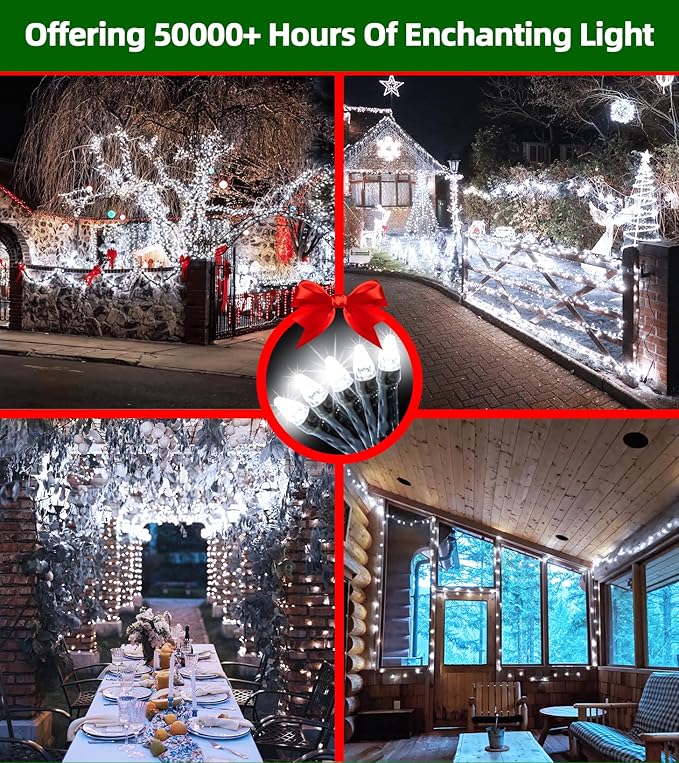 1500 LED 492FT Christmas Lights Outdoors, Green Wire LED String Lights with Timer Memory, Christmas Tree Lights for Indoor Outdoor Christmas Decorations Party Xmas Wedding Garden Patio Cool White