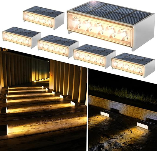 T-SUN Solar Step Light 3000K Solar Stair Lights Outdoor Waterproof LED Step Lights for Outside Stair Deck Pathway Patio Porch Warm White 6 Pack
