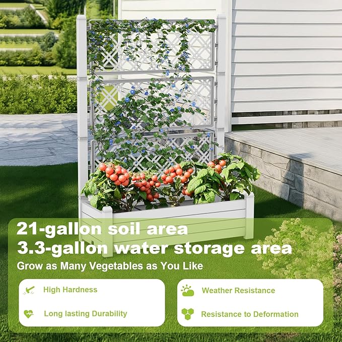 Elevated Raised Garden Bed,Outdoor Large Resin Patio Planter Box Stand Divisible with Drain Plug,Water Monitor for Plants Vegetables Flowers Fruits(Ashen)