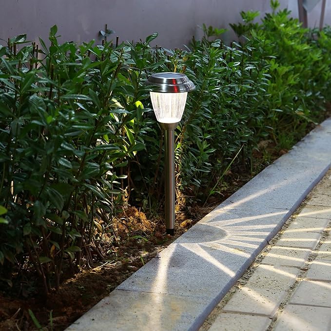 Solar LED Outdoor Lights 8-Pack Stainless Steel Pathway Landscape Lights for Outdoor Path Patio Yard Deck Driveway and Garden, (Silver)