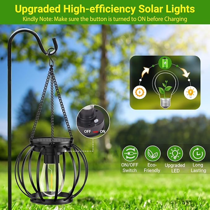 KOOPER Solar Lanterns Outdoor Lights, 4 Pack Upgraded Metal Solar Lantern Lights, Brighter Hanging Solar Lights Outdoor Waterproof, Auto On/Off Outdoor Solar Lights for Yard Garden Patio Pathway Decor