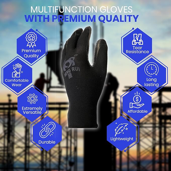 10 OR 20 Pairs Work Gloves–Heavy Duty Rubber Coated Safety Work Gloves–Multipurpose Gloves