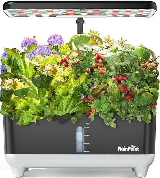 RAINPOINT Hydroponics Growing System Kit, Indoor Herb Garden Planter Kit with 13 Pods, 5L Inside Gardening System with LED Grow Light, Gardening Plant Gift for Women, Men, Children and Enthusiasts