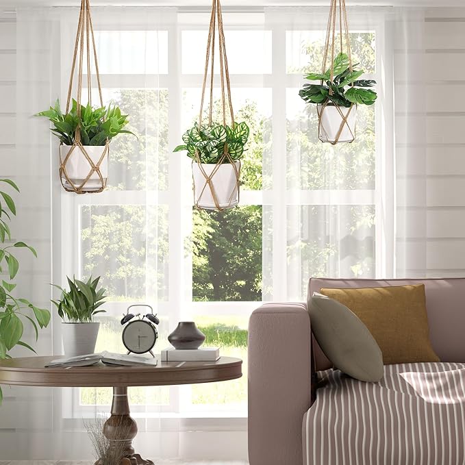 YIBOT 3 Pack Macrame Plant Hanger Indoor Hanging Planter Basket with 3 Hooks, 35"/29"/23" Hang Flower Pot Plant Holder for Indoor Outdoor Decorations, Brown (POTS NOT Included)