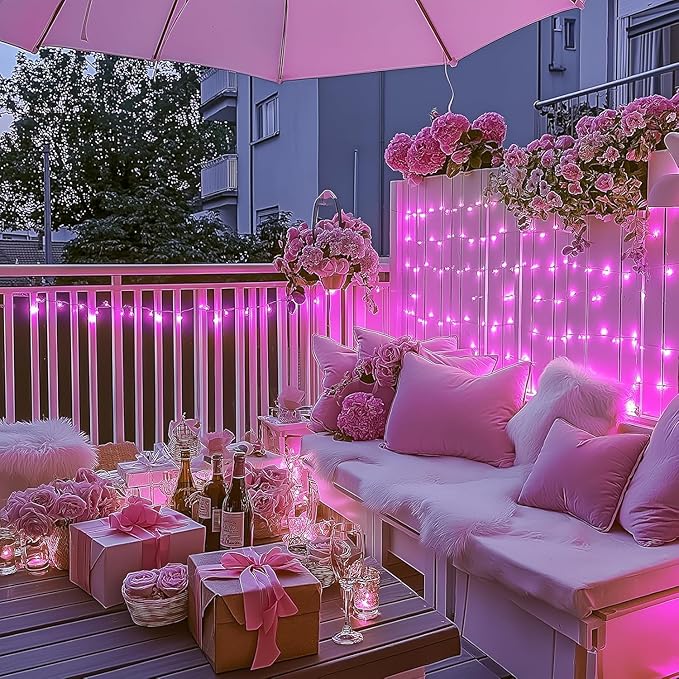 JMEXSUSS 66 Ft Pink Lights for Room Decor, 200 LED Pink String Fairy Christmas Lights Clear Wire Plug in for Bedroom Indoor Outdoor Girl's Room Decorations