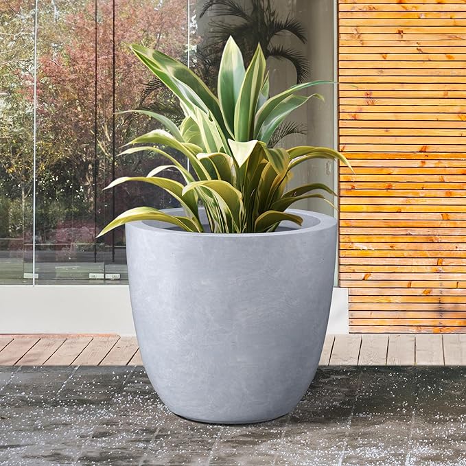 Kante 18 Inch Dia Round Concrete Planter, Indoor Outdoor Large Plant Pot with Drainage Hole and Rubber Plug for Home Patio Garden, Slate Gray