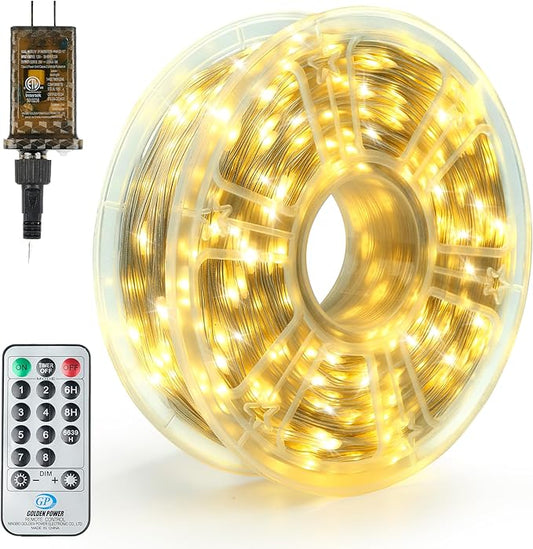 Joiedomi 1200 LED Christmas Lights Outdoor,394 FT Warm White Christmas Tree Lights with 8 Modes Timer, PVC Clear Wire String Lights with Reel for Indoor Outdoor Holiday Xmas Eve Night Decorations