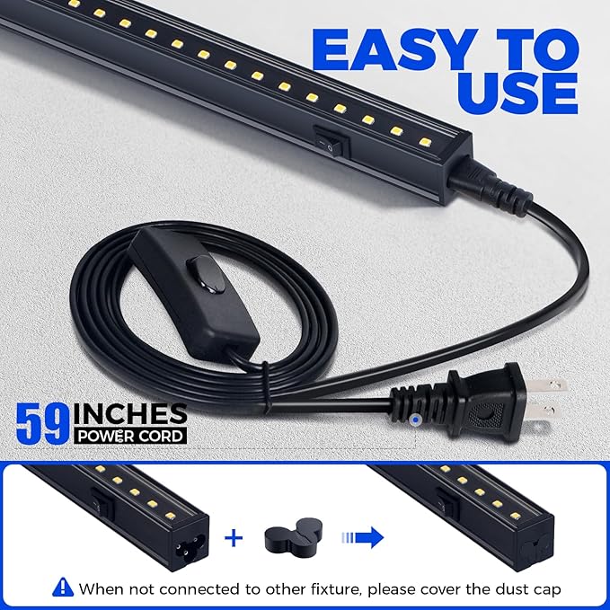 Barrina T5 Grow Lights for Indoor Plants, 2FT 5000K Full Spectrum LED Grow Light with Black Cover, T5 Grow Light Strip, Under Cabinet Plant Light with Switch Cord, Linkable, Plug and Play, 4 Packs