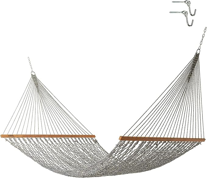 Hatteras Hammocks Deluxe Navy Oatmeal Heirloom Tweed Duracord Rope Hammock with Free Extension Chains & Tree Hooks, Handcrafted in The USA, 450 LB Weight Capacity, 13 ft. x 60 in