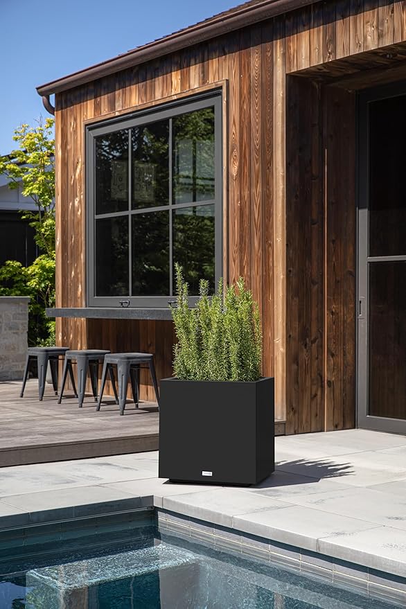 Veradek Block Series Cube Plastic Planter - Large Square Planter for Indoor or Outdoor Patio/Garden | Durable All-Weather Use with Drainage Holes | Modern Décor for Tall Plants, Trees, Flowers