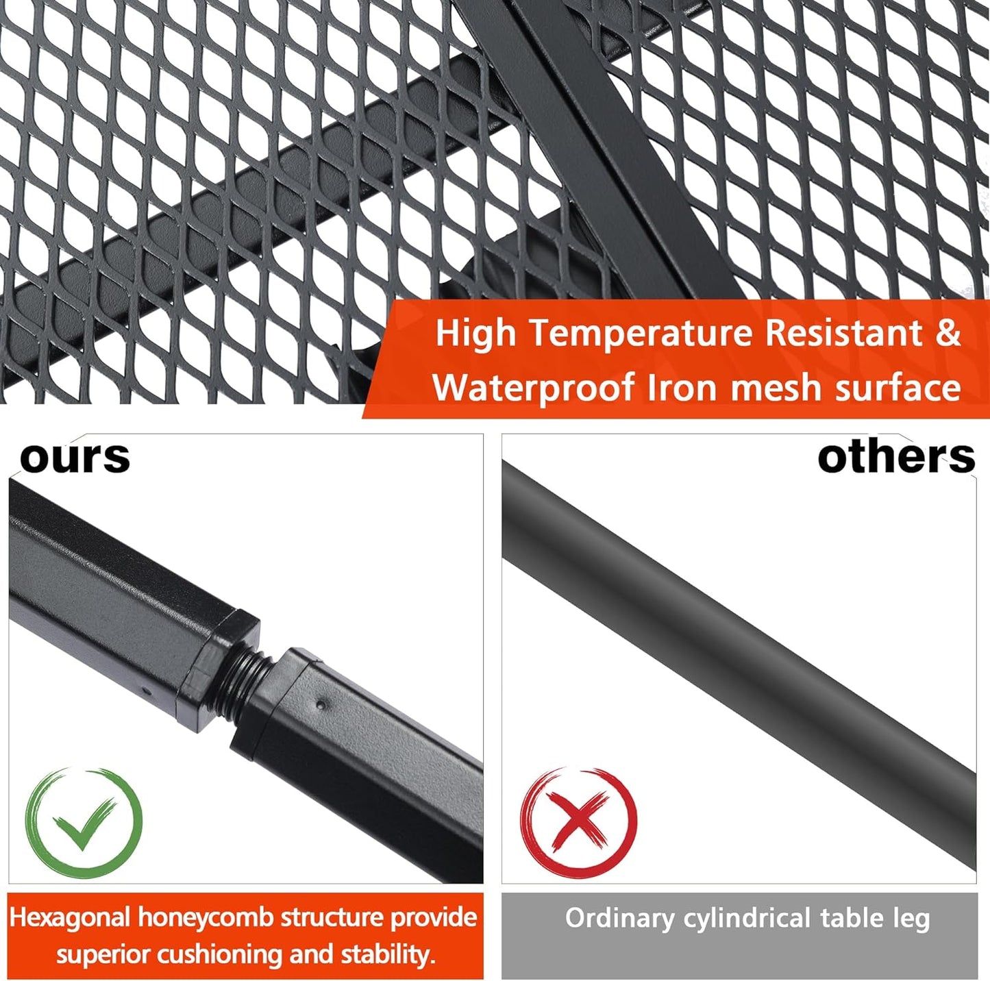 Camping Table, 2x1.3 FT Portable Folding Grill Table, Lightweight Height Adjustable Metal Tables with Mesh Desktop and Mesh Bag, Outdoor Tables for Camping, Picnic, Beach and BBQ, Black