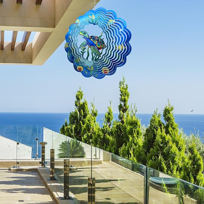 Sea Turtle Wind Spinners 3D Hanging Wind Spinner Sea Turtle Ornament Gifts for Women Mom Grandma,12inch Metal Wind Kinetic Sculpture for Outdoor&Indoor Decor, Yard Art, Garden Decoration