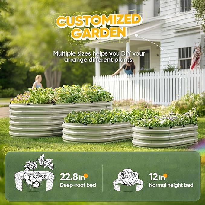 KING BIRD Raised Garden Bed Kit 2025 Upgraded Quick-Setup Galvanized Planter Garden Box Outdoor for Gardening, Vegetables, Flowers, 94x36x23 in, Olive Green