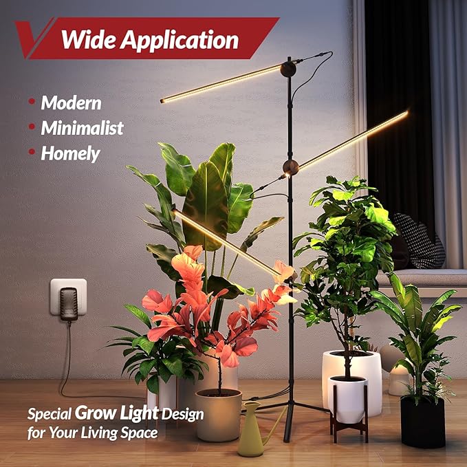 Grow Light with Stand for Indoor Plants, 3 Head 45W 168 LEDs Full Spectrum Adjustable Plant Light, 59'' H Tall Premium Aluminum Tripod Floor Stand for Indoor Gardening and Home Decoration