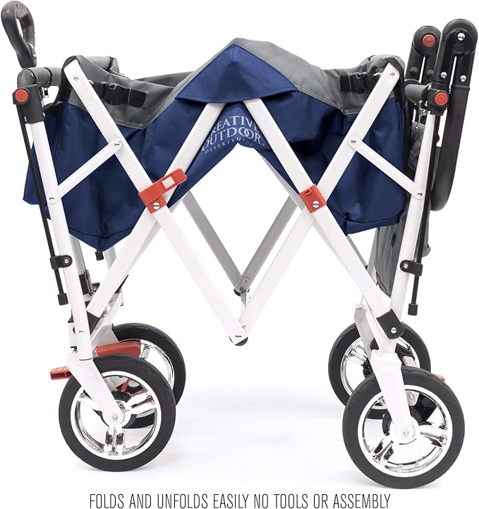 Creative Outdoor Push Pull Stroller Wagon for Kids,150lbs Weight Capacity, Collapsible Folding Cart with Canopy, Silver Series Plus, Beach, Park, Garden & Tailgate (Navy Blue)