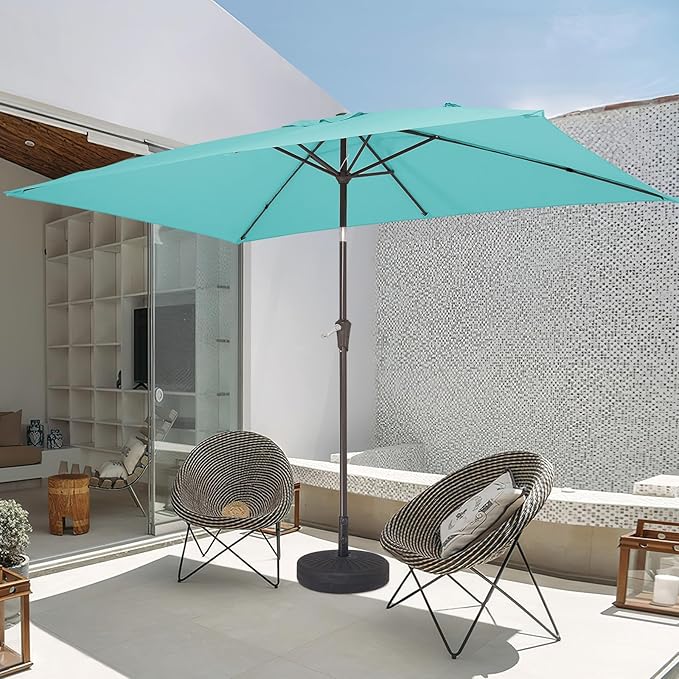 JEAREY 6.5x10 ft Rectangular Patio Umbrellas Outdoor Market Umbrella with Push Button Tilt and Crank, Rectangle Table Umbrella 6 Sturdy Ribs UV Protection for Pool Garden Backyard Deck, Peacock Blue