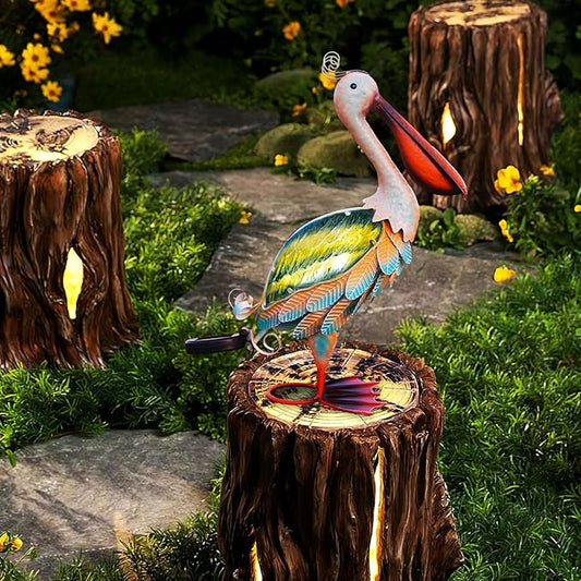 HONGLAND Solar Metal Pelican Statues Garden Sculpture & Statues, Glass Outdoor Pelican Yard Art Coastal Ocean Bird Decor Lawn Ornament for Backyard Porch Patio Decor（19 Inch）