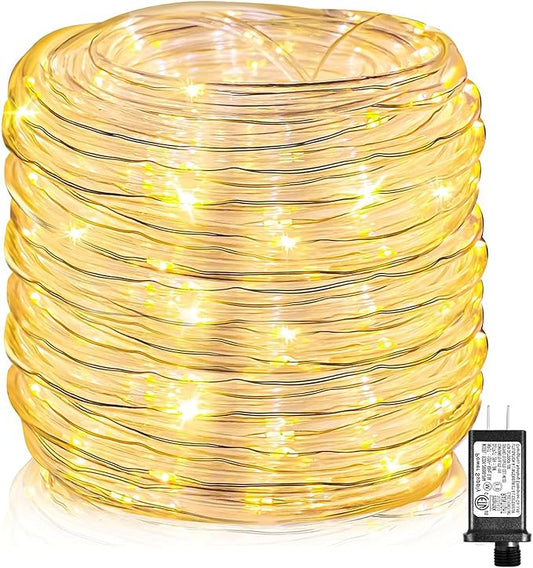 Rope Lights Outdoor, 100FT 300 LED Plug in Christmas Lights with Waterproof 8 Modes, Connectable String Twinkle Light for Indoor House Patio Garden Party Holiday Decorations, Warm White