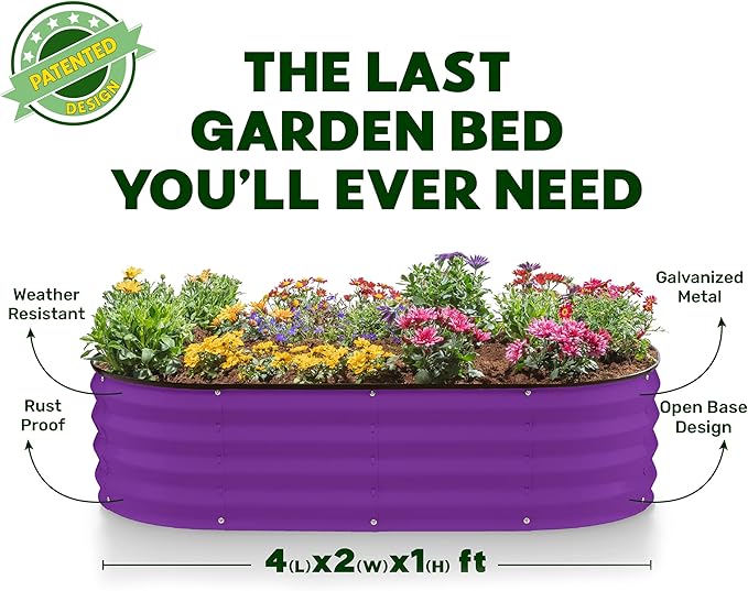 Galvanized Raised Garden Beds Outdoor // 4×2×1 ft (2-Pack) Planter Raised Beds for Gardening, Vegetables, Flowers // Large Metal Garden Box (Purple) // Patented Tool-Free Design