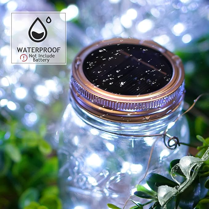 Mason Jars Lids 30 LED 12 Pack Solar Fairy Firefly Lights - Solar Lantern Hanging Lights for Patio Yard Garden Wedding Decorations - Cool White