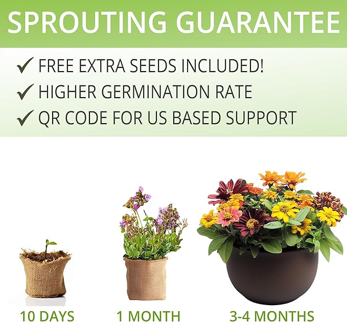 Sunflower, Marigold & Zinnia Flower Seeds Growing Kit – Complete Indoor & Outdoor Kit with Seeds for Planting, Planters, Soil, Tools, Instructions – Ideal for Gift Giving