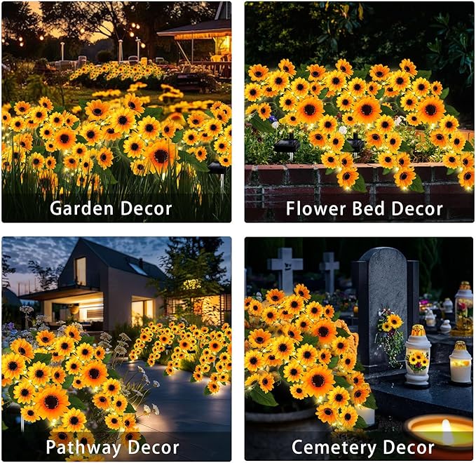 Solar Garden Lights Outdoor, 2 Pack Sunflower Lights with 46 Lifelike Sunflower, Waterproof 90 Bright LED Fall Garden Decor Solar Flowers for Patio Flowerbed Yard, Gift for Mom