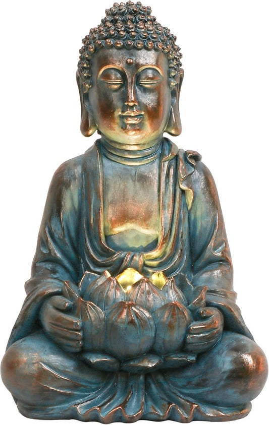 TERESA'S COLLECTIONS Meditating Buddha Statue for Garden Decor with Outdoor Solar Lights, Large Resin Outdoor Decor Garden Statue Sculpture Figurines for Home Lawn Yard Decor Gifts for Mom, 7.1''