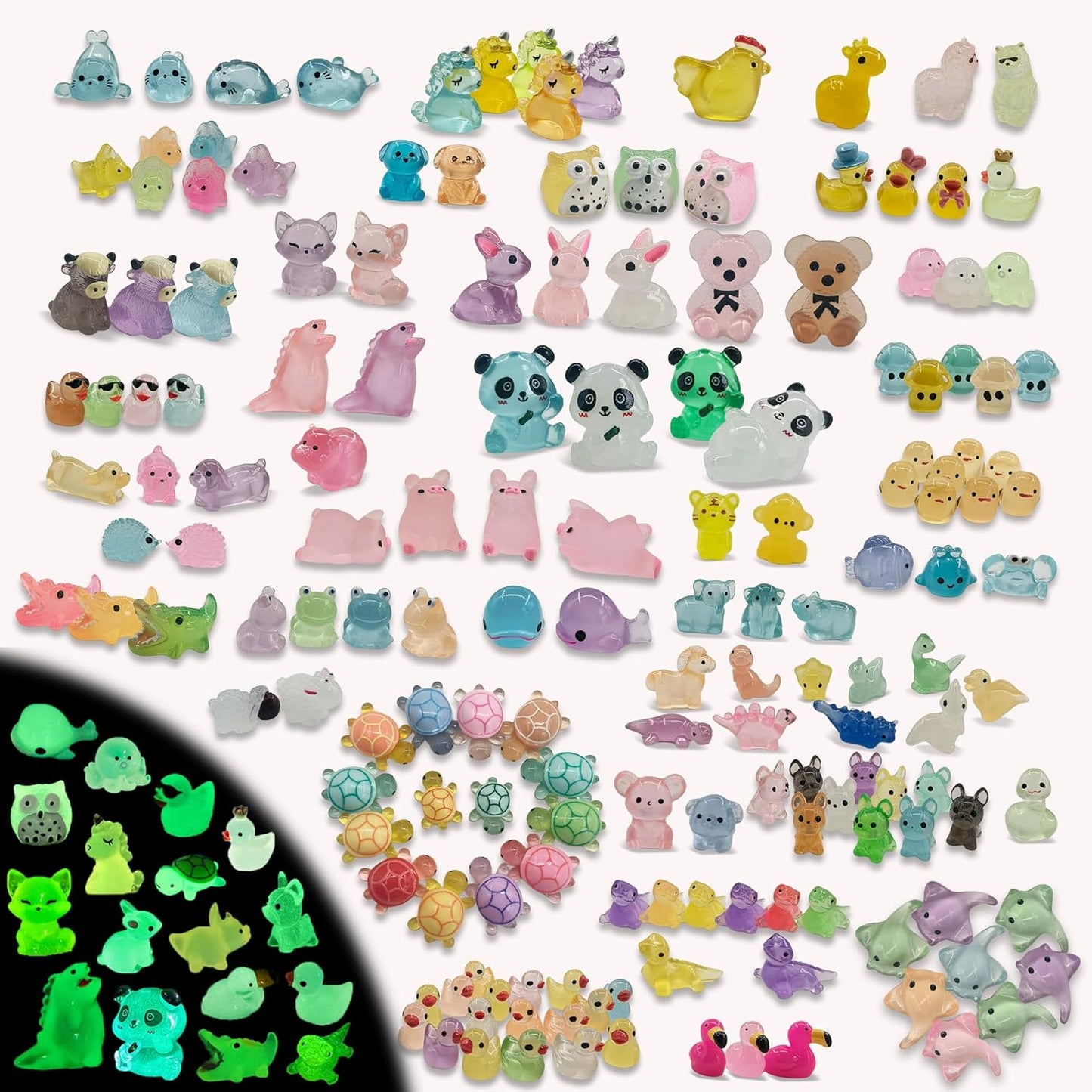 160 Pcs Luminous Mini Resin Animals Tiny Figurines Glow in The Dark Tiny Resin Ducks for Fairy Garden, Miniature Accessories, Crafts, and Decor