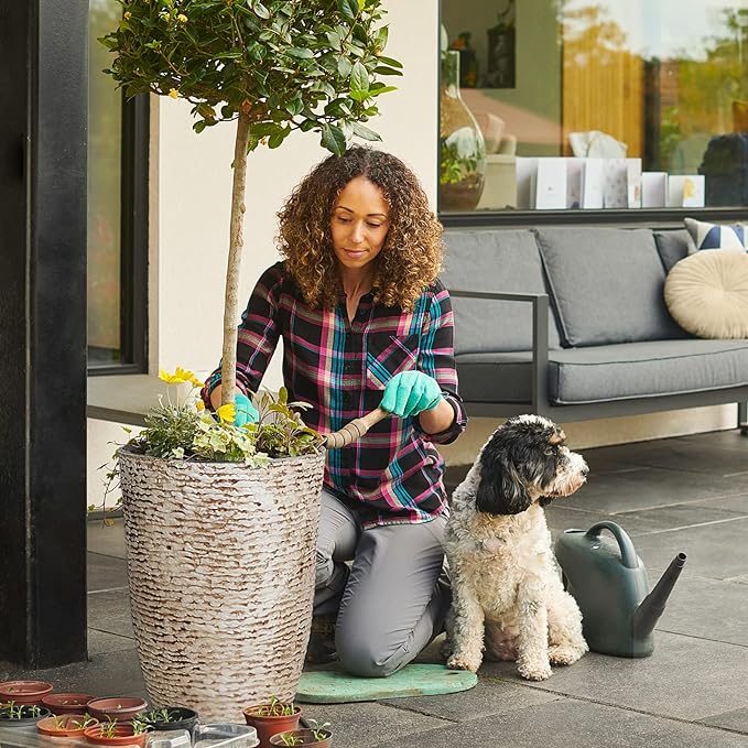 Worth 9 Gallon Tall Round Planters Set of 2-14" Dia x 21" H Stone Finish Flower Pots Indoor Decorative Container Garden Patio Unbreakable Beige