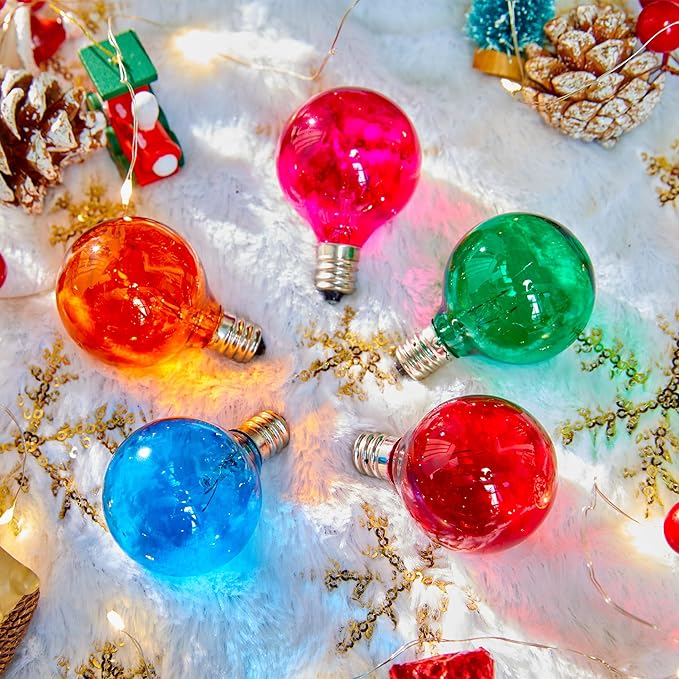 Brightown 25 Pack G40 Colorful Incandescent Bulb, Vintage Globe Replacement Light Bulb for Christmas Lights, 5 Watt E12 C7 Candelabra Base for Patio Yard Garden Holiday Xmas Decoration