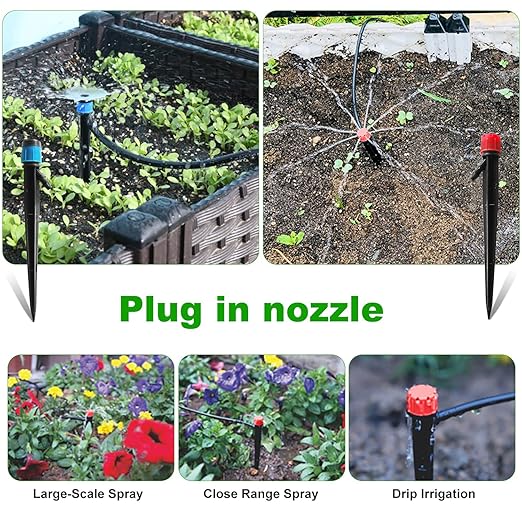 Drip Irrigation System Kit,100FT Adjustable Drip Watering Plant System with 5/16" and 1/4" Irrigation Tubing Hose,Drip Emitters,Lock Barbed Tee Fittings for Garden and Raised Beds,Greenhouse,Yard,Lawn