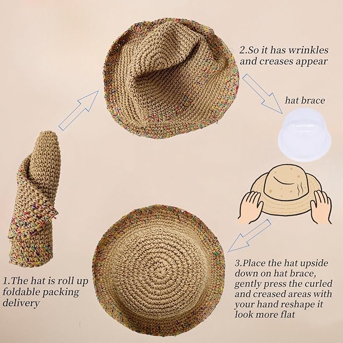 Floppy Big Beach Straw Hats for Women Foldable Summer Wide Brim Packable Sun Hat Womens Travel Straw Fedora Hat