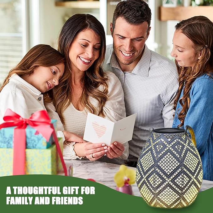 Solar Lantern, Lanterns Decorative Outdoor with Geometric Pattern, Waterproof Outdoor Lanterns for Porch, Yard, Deck, Lawn, Backyard, Patio, Tabletop, Pathway, Landscape, Garden Decor