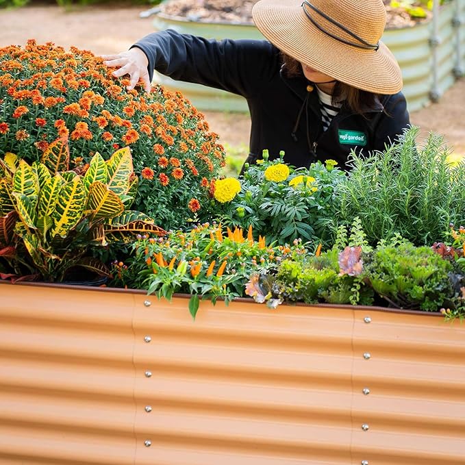 Vego garden Aluzinc Raised Garden Bed Kits, 17" Tall 6 in 1 Modular Metal Raised Planter Bed for Vegetables Flowers Patio Ground Planter Box, Terra Cotta