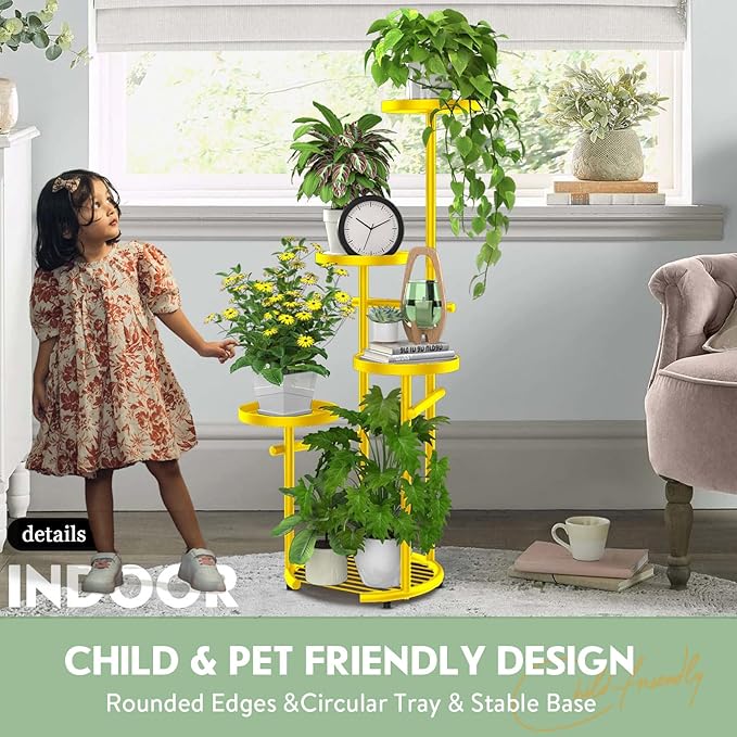 TOSKING 5 Tier Metal Plant Stand Indoor， Plant Shelf, Corner Shelf Flower Pot Stand for Outdoor Plant Stand for Living Room Balcony Garden Patio Bedroom (5Tier-37''-yellow)
