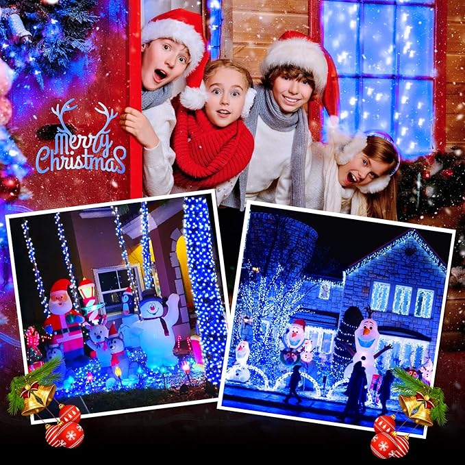 JMEXSUSS 500 LED Blue Christmas Lights Outdoor, 173ft 8 Modes Waterproof Christmas Tree Lights, Green Wire LED Fairy String Lights Plug in for Indoor Party House Holiday Christmas Decor